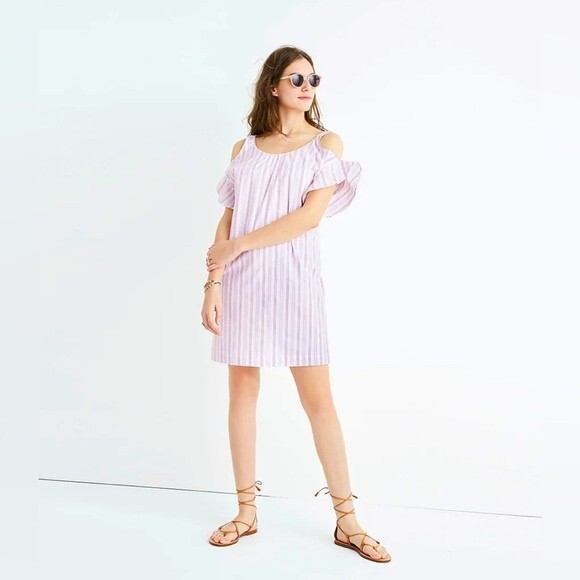 Madewell Rose Stripe Cold Shoulder Dress sz Medium - Picture 1 of 11
